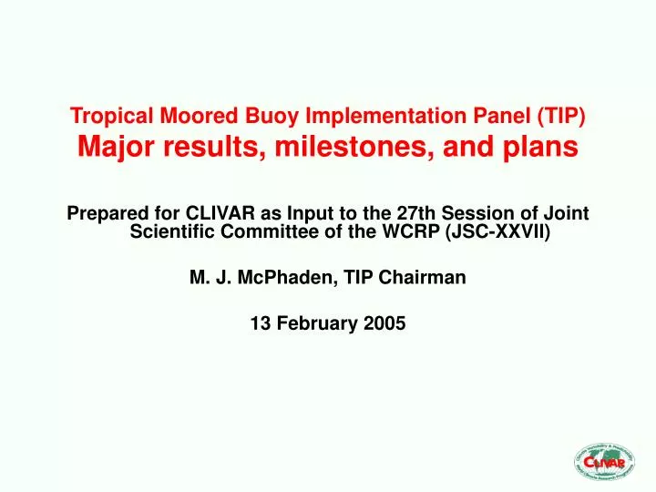 tropical moored buoy implementation panel tip major results milestones and plans