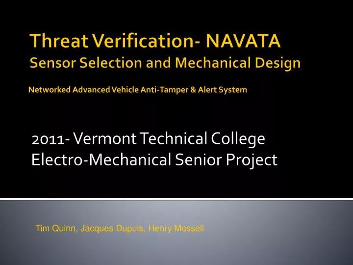 2011 vermont technical college electro mechanical senior project