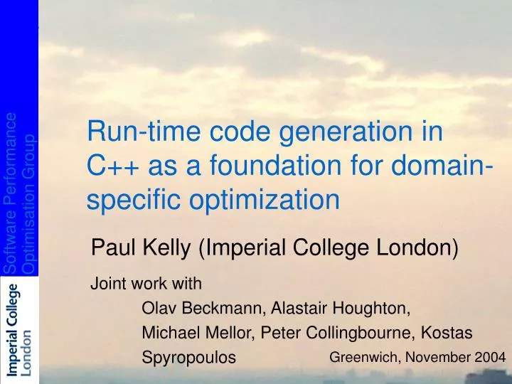 run time code generation in c as a foundation for domain specific optimization