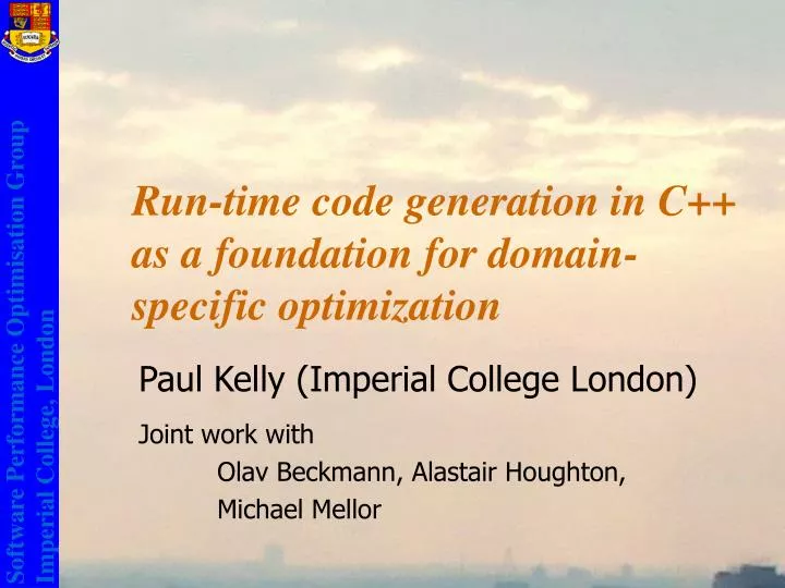 run time code generation in c as a foundation for domain specific optimization