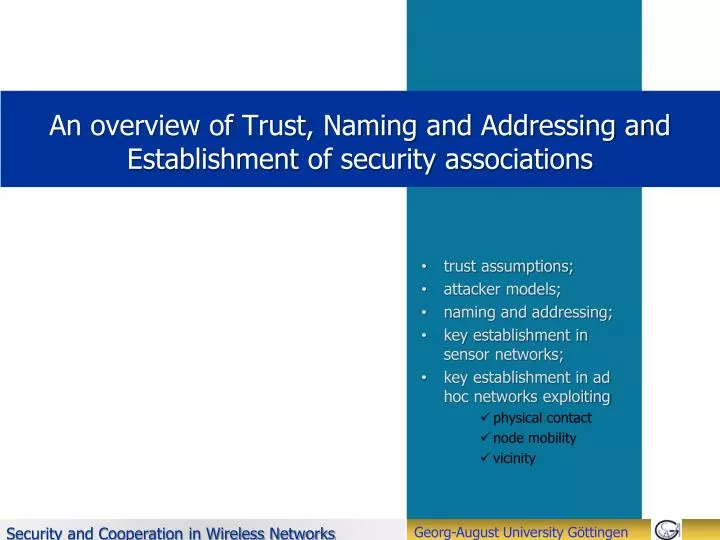 an overview of trust naming and addressing and establishment of security associations