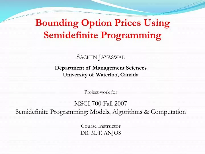 bounding option prices using semidefinite programming