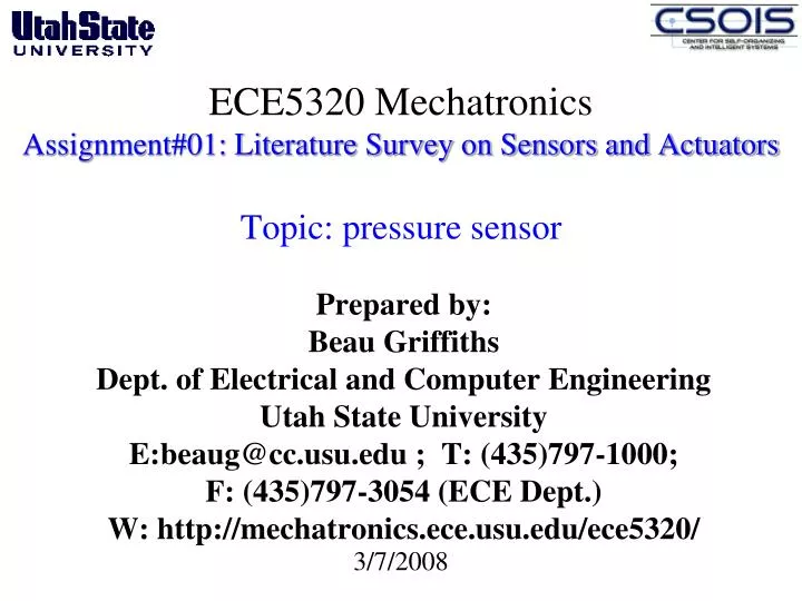 ece5320 mechatronics assignment 01 literature survey on sensors and actuators topic pressure sensor