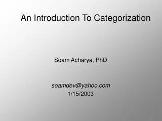An Introduction To Categorization