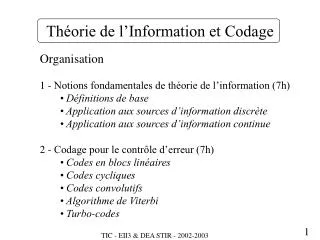 th orie de l information et codage