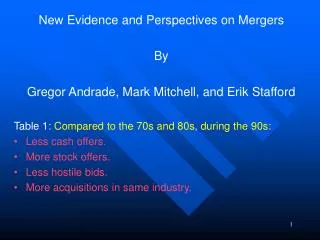 New Evidence and Perspectives on Mergers By Gregor Andrade, Mark Mitchell, and Erik Stafford