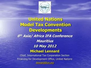 United Nations Model Tax Convention Developments