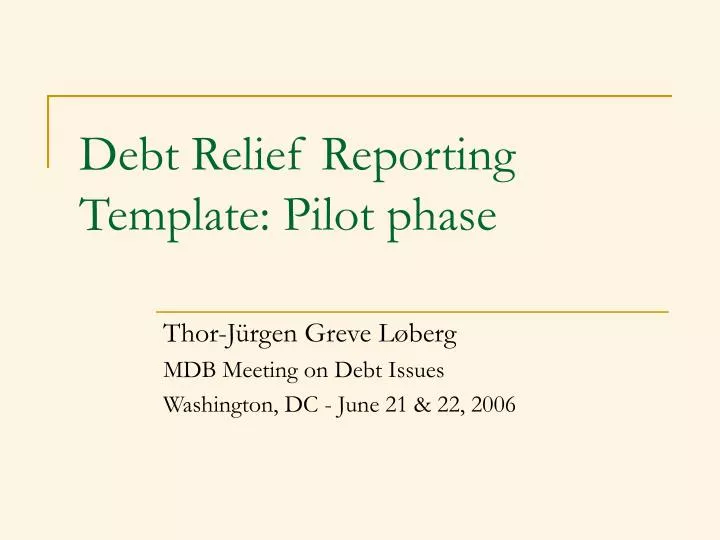debt relief reporting template pilot phase