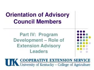Orientation of Advisory Council Members