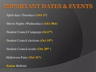 Important Dates &amp; Events