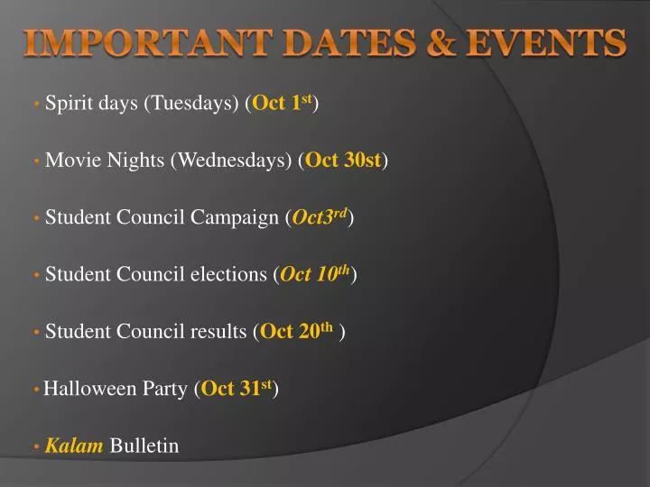 important dates events