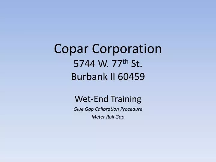 copar corporation 5744 w 77 th st burbank il 60459