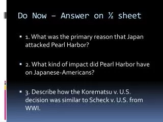 do now answer on sheet
