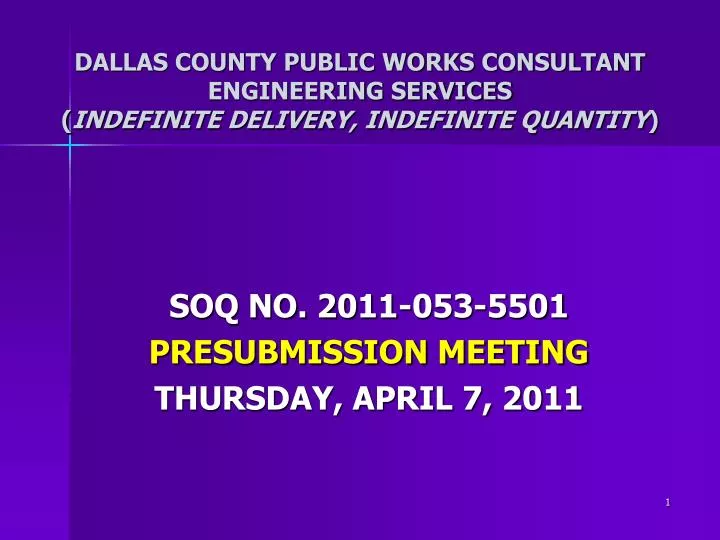 dallas county public works consultant engineering services indefinite delivery indefinite quantity