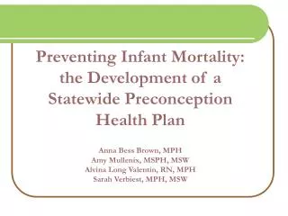 Preventing Infant Mortality: the Development of a Statewide Preconception Health Plan