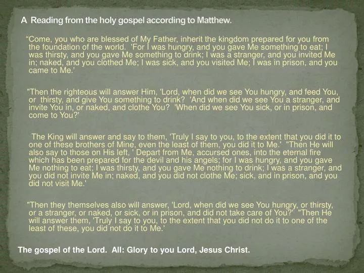 a reading from the holy gospel according to matthew