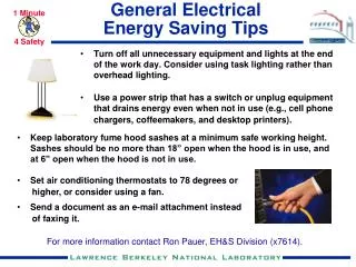 General Electrical Energy Saving Tips