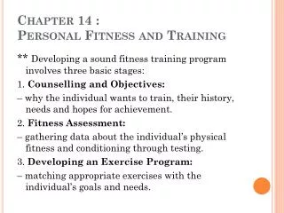 Chapter 14 : Personal Fitness and Training