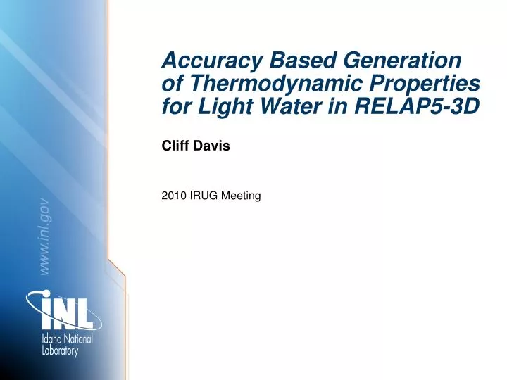 accuracy based generation of thermodynamic properties for light water in relap5 3d