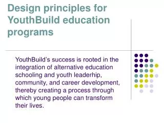 Design principles for YouthBuild education programs