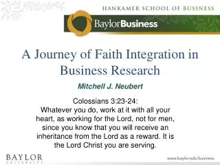 A Journey of Faith Integration in Business Research