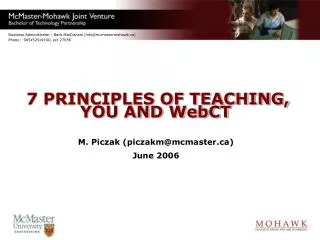 7 PRINCIPLES OF TEACHING, YOU AND WebCT