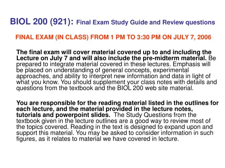 biol 200 921 final exam study guide and review questions