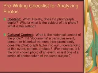 Pre-Writing Checklist for Analyzing Photos