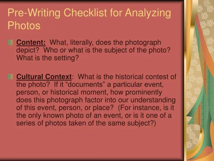 pre writing checklist for analyzing photos