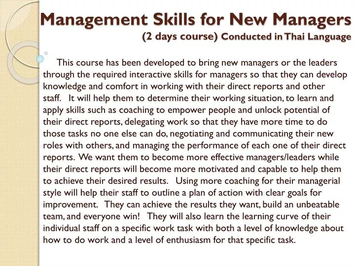 management skills for new managers 2 days course conducted in thai language