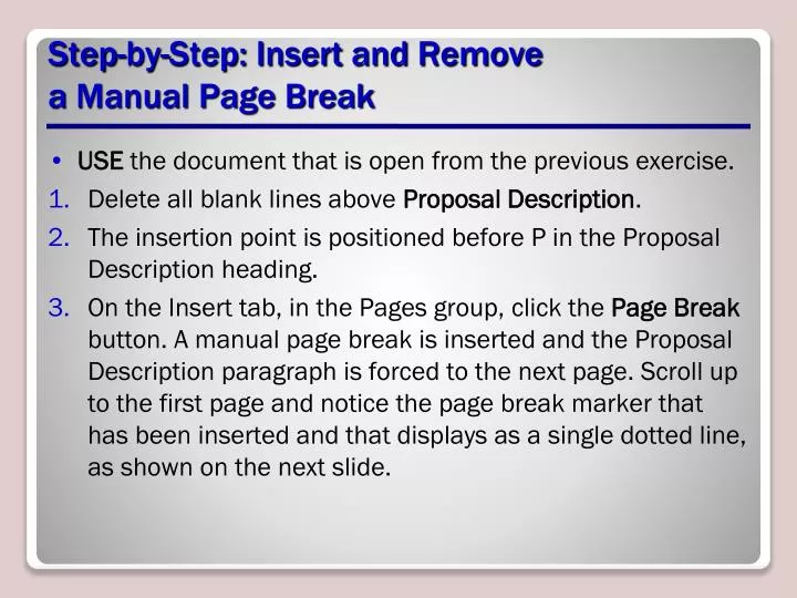 step by step insert and remove a manual page break