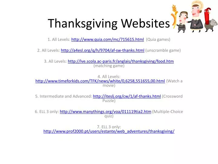 thanksgiving websites