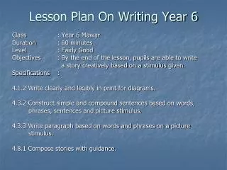 Lesson Plan On Writing Year 6