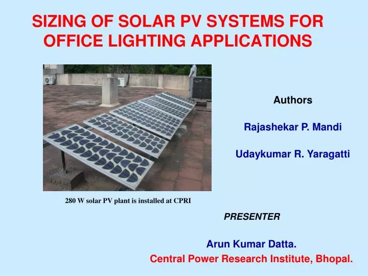 sizing of solar pv systems for office lighting applications