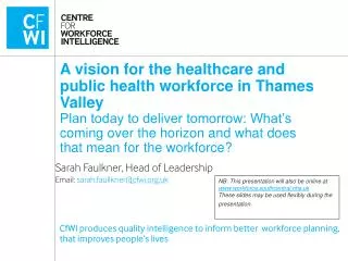 Sarah Faulkner, Head of Leadership Email: sarah.faullkner @cfwi.uk