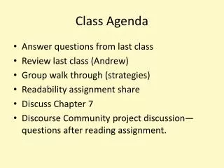 Class Agenda