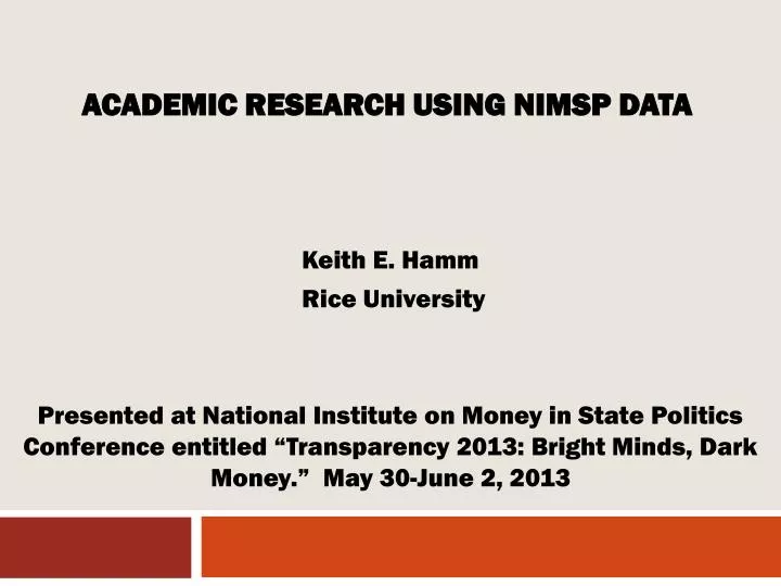 academic research using nimsp data