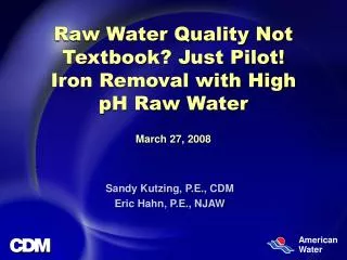 Raw Water Quality Not Textbook? Just Pilot! Iron Removal with High pH Raw Water March 27, 2008