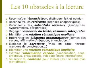 les 10 obstacles la lecture