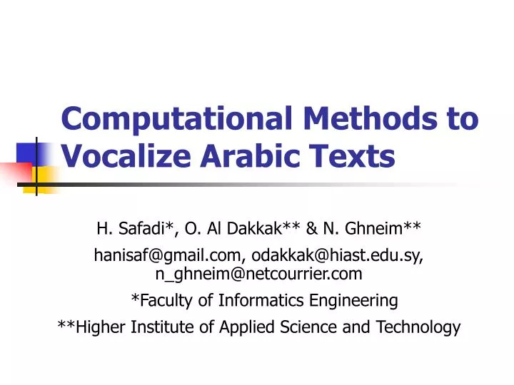 computational methods to vocalize arabic texts