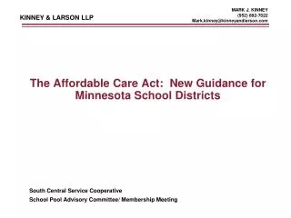 The Affordable Care Act: New Guidance for Minnesota School Districts