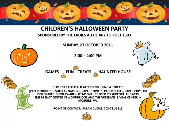 children s halloween party sponsored by the ladies auxiliary to post 1503