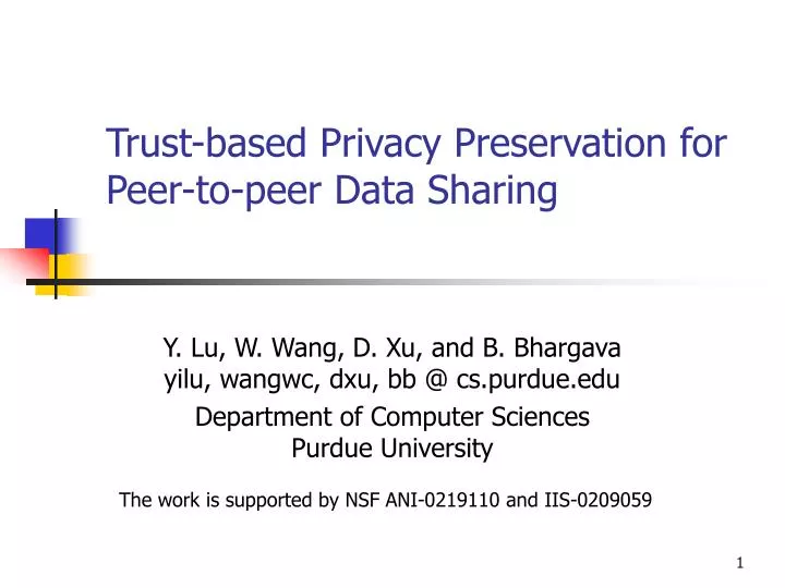 trust based privacy preservation for peer to peer data sharing