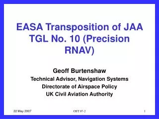 EASA Transposition of JAA TGL No. 10 (Precision RNAV)