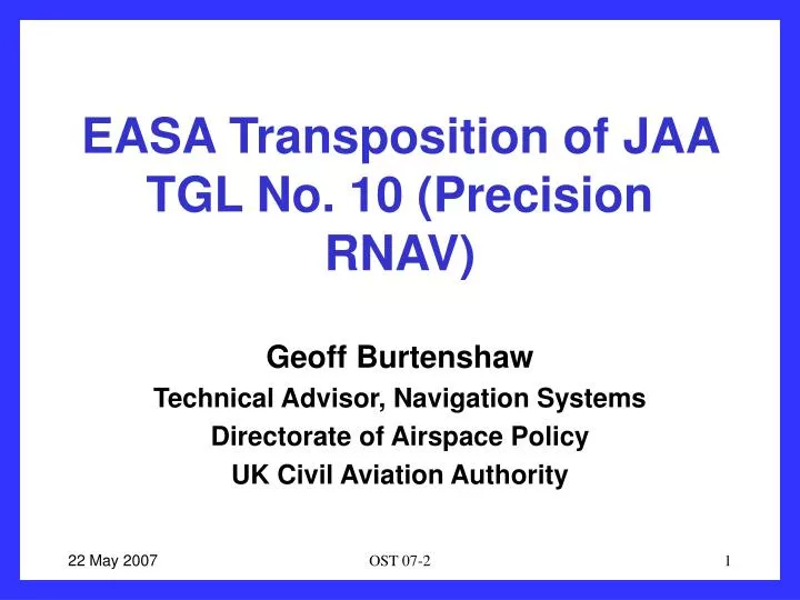 easa transposition of jaa tgl no 10 precision rnav