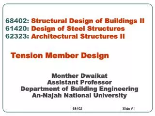 Monther Dwaikat Assistant Professor Department of Building Engineering