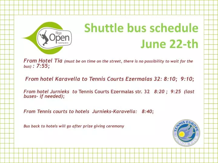 shuttle bus schedule june 22 th