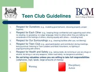 Teen Club Guidelines