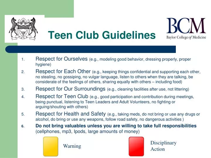 teen club guidelines