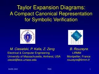 Taylor Expansion Diagrams: A Compact Canonical Representation for Symbolic Verification